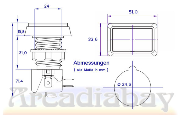 Taster rechteckig 33x50 mm Grün