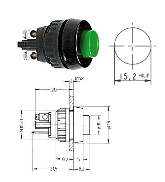 Taster rund 15,2mm Grün